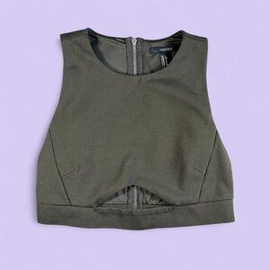 Forever 21 Olive Green Zip-Up Crop Top – Size Small